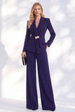 Berlin Blue Pantsuits V-Neck Ruched Long Women Suits