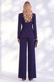 Berlin Blue Pantsuits V-Neck Ruched Long Women Suits