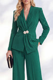 Berlin Blue Pantsuits V-Neck Ruched Long Women Suits