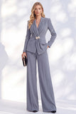 Berlin Blue Pantsuits V-Neck Ruched Long Women Suits