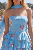 Yellow Strapless Tiered Floral A-Line Ruffle Short Homecoming Dress