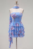 Yellow Strapless Tiered Floral A-Line Ruffle Short Homecoming Dress
