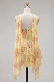 Yellow Strapless Tiered Floral A-Line Ruffle Short Homecoming Dress