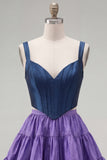 Pink Fuchsia A-Line Corset 2 Piece Thick Straps Short Homecoming Dress with Ruffles