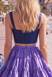 Pink Fuchsia A-Line Corset 2 Piece Thick Straps Short Homecoming Dress with Ruffles