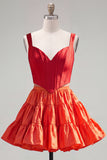 Pink Fuchsia A-Line Corset 2 Piece Thick Straps Short Homecoming Dress with Ruffles