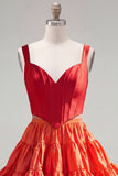 Pink Fuchsia A-Line Corset 2 Piece Thick Straps Short Homecoming Dress with Ruffles