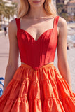 Pink Fuchsia A-Line Corset 2 Piece Thick Straps Short Homecoming Dress with Ruffles