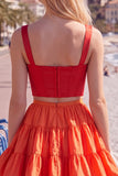 Pink Fuchsia A-Line Corset 2 Piece Thick Straps Short Homecoming Dress with Ruffles