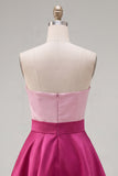 A-Line Navy Purple Satin Sweetheart Ruffled Homecoming Dress with Bow