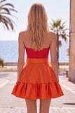 A-Line Navy Purple Satin Sweetheart Ruffled Homecoming Dress with Bow