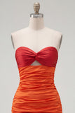 Red Orange Sweetheart Ruched Keyhole Bodycon Short Homecoming Dress