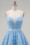 Sweetheart Pink A-Line 3D Floral Short Homecoming Dress with Lace Up Back