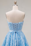 Sweetheart Pink A-Line 3D Floral Short Homecoming Dress with Lace Up Back