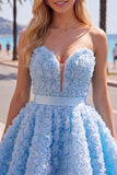 Sweetheart Pink A-Line 3D Floral Short Homecoming Dress with Lace Up Back