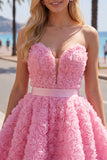 Sweetheart Pink A-Line 3D Floral Short Homecoming Dress with Lace Up Back