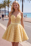Sweetheart Pink A-Line 3D Floral Short Homecoming Dress with Lace Up Back