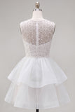 Yellow A-Line Round Neck Tiered Short Homecoming Dress with Pearls