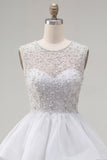 Yellow A-Line Round Neck Tiered Short Homecoming Dress with Pearls