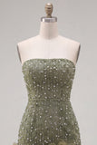 Strapless Blue Bodycon Pearls Homecoming Dress with 3D Flowers