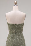 Strapless Blue Bodycon Pearls Homecoming Dress with 3D Flowers