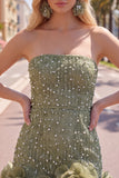 Strapless Blue Bodycon Pearls Homecoming Dress with 3D Flowers