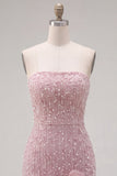 Strapless Blue Bodycon Pearls Homecoming Dress with 3D Flowers