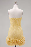 Strapless Blue Bodycon Pearls Homecoming Dress with 3D Flowers