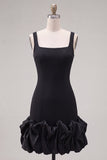 Fuchsia Square Neck Bodycon Short Homecoming Dress with Ruffles