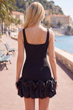 Fuchsia Square Neck Bodycon Short Homecoming Dress with Ruffles