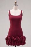 Fuchsia Square Neck Bodycon Short Homecoming Dress with Ruffles