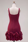 Fuchsia Square Neck Bodycon Short Homecoming Dress with Ruffles