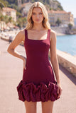Fuchsia Square Neck Bodycon Short Homecoming Dress with Ruffles