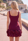 Fuchsia Square Neck Bodycon Short Homecoming Dress with Ruffles