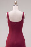 Fuchsia Square Neck Bodycon Short Homecoming Dress with Ruffles