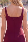 Fuchsia Square Neck Bodycon Short Homecoming Dress with Ruffles