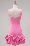 Fuchsia Square Neck Bodycon Short Homecoming Dress with Ruffles