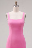 Fuchsia Square Neck Bodycon Short Homecoming Dress with Ruffles