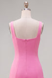 Fuchsia Square Neck Bodycon Short Homecoming Dress with Ruffles