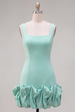 Fuchsia Square Neck Bodycon Short Homecoming Dress with Ruffles