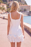 Fuchsia Square Neck Bodycon Short Homecoming Dress with Ruffles