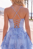 A-Line Yellow Floral Embroidery Short Homecoming Dress with Lace Up Back