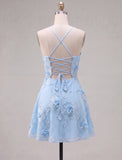 A-Line Yellow Floral Embroidery Short Homecoming Dress with Lace Up Back