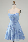 A-Line Yellow Floral Embroidery Short Homecoming Dress with Lace Up Back