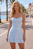 A-Line Yellow Floral Embroidery Short Homecoming Dress with Lace Up Back