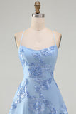 A-Line Yellow Floral Embroidery Short Homecoming Dress with Lace Up Back
