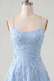 A-Line Yellow Floral Embroidery Short Homecoming Dress with Lace Up Back