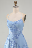 A-Line Yellow Floral Embroidery Short Homecoming Dress with Lace Up Back