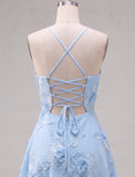 A-Line Yellow Floral Embroidery Short Homecoming Dress with Lace Up Back