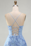 A-Line Yellow Floral Embroidery Short Homecoming Dress with Lace Up Back
